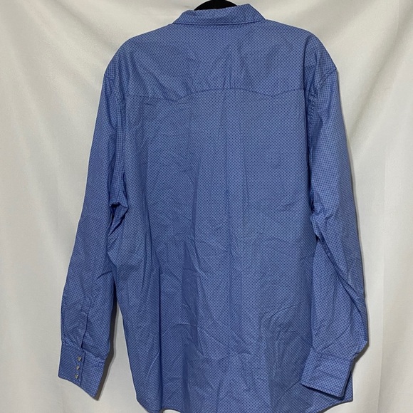 WRANGLER WRANCHER MENS SIZE 2XT(Tall)PEARL SNAP BUTTONS BLUE CIRCLE DESIGN SHIRT - Picture 11 of 12